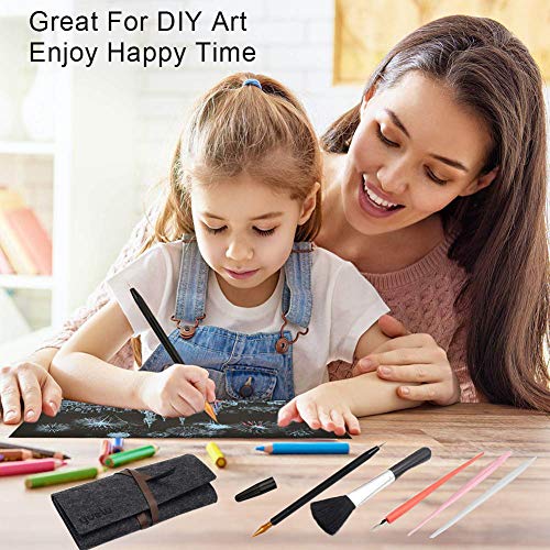 Scratch Painting Art Tool, 11 Pieces Scratching Drawing Tool Set, Including Artist Glove, Tool Bag, Scratch Coloring Pens, Plastic and Wooden Stylus, Scraper, Clean Brush