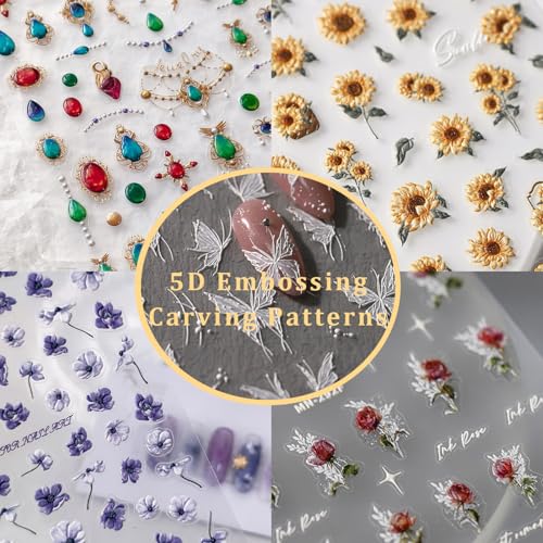 5D Embossed Christmas Nail Stickers for Nail Art Xmas Tree, Snowflake,Santa, Elk Rhinestone Nail Art Decals for Women Self-Adhesive Nail Supplies Art Design Stickers - color: Christmas-069