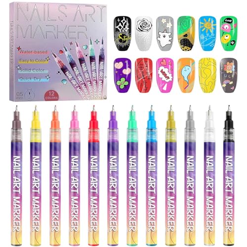 Kalolary 12 Color Nail Art Pens Set Nail Art Markers - color: I