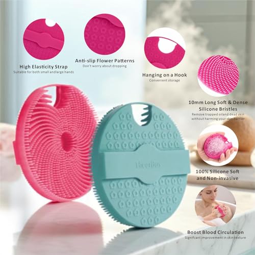 Silicone Body Scrubber Shower Brush,Super Exfoliating Body Brush with Non-Slip Strap-Effective Showering Exfoliation and Gentle Massage for Men Wome,Durable Use Brush (Pink) - color: Pink