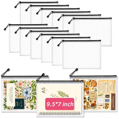 12 Pcs Sticker Storage Organizer Clear Zipper Pouches (9.5×7 Inches) - size: 9.5x7inch