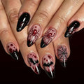 Halloween Press On Nails, Almond Spider Bat Web Design, Black Red - color: style 07