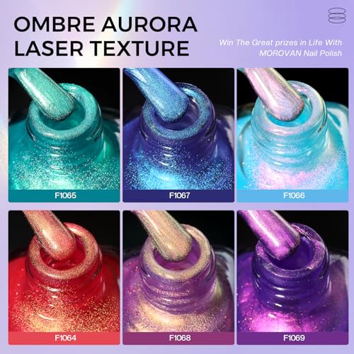 Morovan Nail Polish Set Ombre: Aurora Pearl Charm Iridescent Glitter Gift - color: Ombre