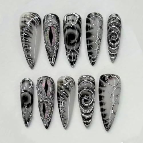 30pcs Gothic Press On Nails Halloween Eye Design Acrylic Fake Nails - color: Halloween Press on Nails 16