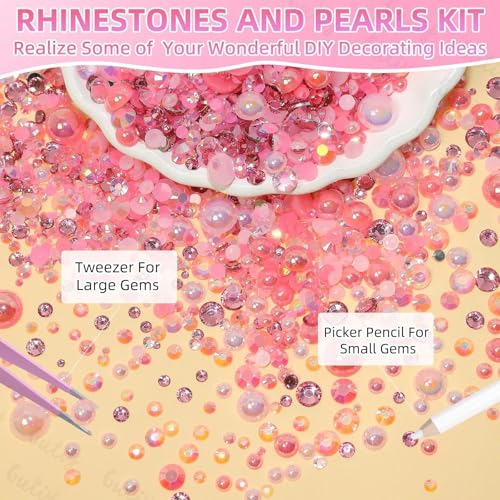 14000Pcs Pink Flatback Rhinestones and Pearls for Bedazzling Kit - color: S1