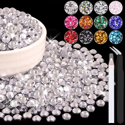 4000PCS 5mm Resin Rhinestones Bulk for Crafting (Clear), Flatback Bedazzling Crystals for Crafts DIY Nail Decoration, Gems Charms for Tumbler Shoes Clothing Fabric with Pickup Pen and Tweezers - color: B01 Resin Rhinestones (Clear), size: 5mm