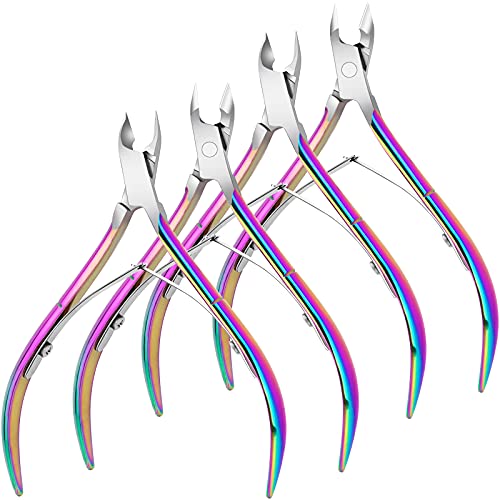 4 Pack Professional Cuticle Nippers, Rainbow Nail Trimmer & Cutter - color: Rainbow Color