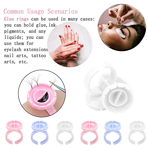 Smart Lash Glue Ring Holders - 300 PCS Disposable Eyelash Glue Cups, Flowering Glue Rings (Round Pink, White, Blue) - color: Blue,Pink,White