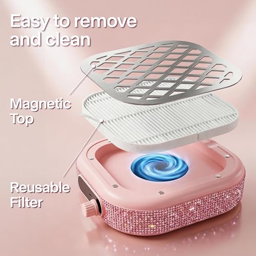 NOVAL Mini Cordless Nail Dust Collector for Nail Techs, Pink Rhinestone