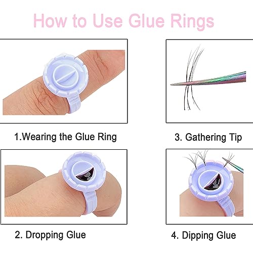 300 PCS Glue Rings for Eyelash Extension, Lash Glue Rings Eyelash Glue Holders, Disposable Glue Cups Lash Glue Holder Lash Extension Glue Ring, Lash Rings for Glue Lash Fan Blossom Glue Cups, Blue - color: Blue