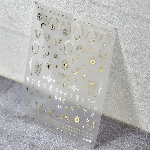 Bohemian Style Nail Art Stickers Self Adhesive - color: Gold Star & Moon