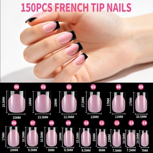 YGDZ 300PCS Black French Tip Press On Toenails & Short Press on Nails Kit - color: Black French