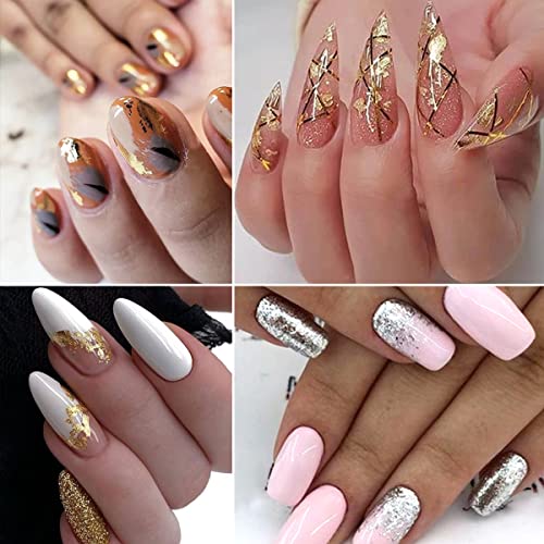 Holographic Nail Foil Flakes 3D Sparkly Aluminum Foil Glitter Sequins Nail Art Supplies Gold Silver Nail Art Foil Glitter Paillettes Line Strip Nail Glitter Flakes for Acrylic Nails Design (6 Grids) - color: A1