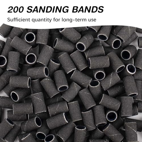 Nail Sanding Bands 240 Grit Extreme Fine 200Pcs Black Professional Bands and 2Pcs Nail Drill Bits for Manicures and Pedicure - color: Black, size: 240 grit