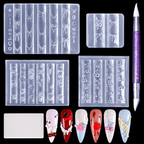 Laza 4pcs Fruit Silicone Nail Art Molds Multiple Cherry Shaped Nail Molds - color: Cherry strawberry