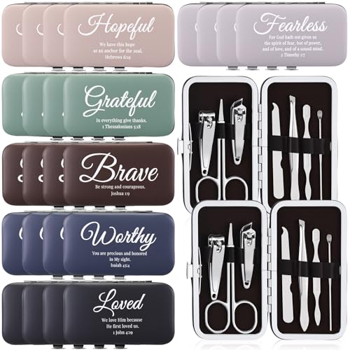 24 Set Christian Gift Bulk, Bible Verse Manicure Set - color: Classic