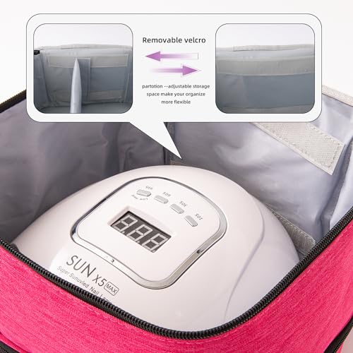 Nail Polish Carrying Case with UV LED Nail Lamp Compartment - Holds 30 Bottles, Double-layer Nail Light Storage Bag for Nail Dryer, Rose-Pink (BAG ONLY) - color: Rose Pink