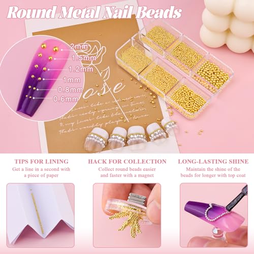 Nail Beads and Flatback White Pearls for Nails Nail Pearls with Glue - color: 13 2 Boxes Nail Art Decos Set 34+Glue