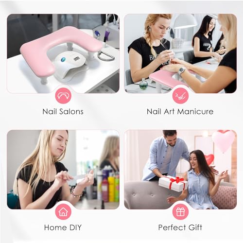 Big Arm Rest for Nails Tech, Height Adjustable, U-Shaped, Pink - color: 2nd Gen Pink