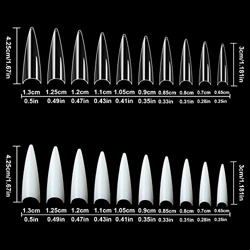 FEBSNOW 1000PCS Long Stiletto Nail Tips, Acrylic Flake Nails with Box