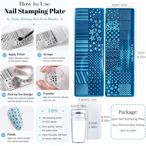 Nail Stamping Plates Kit With Stamper-French Line,Curve,Star,Dot Templates