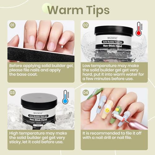MIZHSE White Solid Builder Gel for Nails, Sculpting Gel Non-sticky Hand - color: 100g White