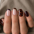 Tortoise Shell Press on Nails Brown Fake Nails French Tip False Nails - color: Style34
