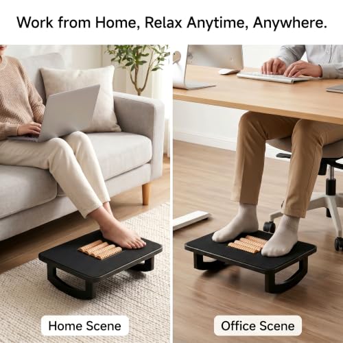 Bamboo Under Desk Foot Rest Foot Stool Rocking Footrest (Black Semicircle) - color: Black, size: Semicircle