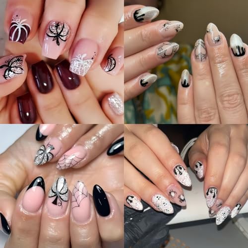 6Sheets Gothic Nail Stickers 3D Self-Adhesive Glitter Ghost Bat Nail Decals Skull Spider Web Blood Drop Knife Nail Designs Pumpkin Spider Nail Art Stickers Halloween Supplies for Women Manicure DIY - color: Halloween10