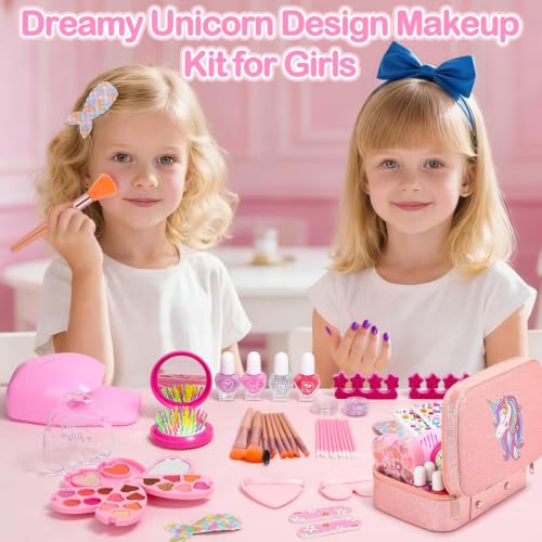Makeup & Nail Art Kit, Washable Nail Polish and Press on Nails Gift