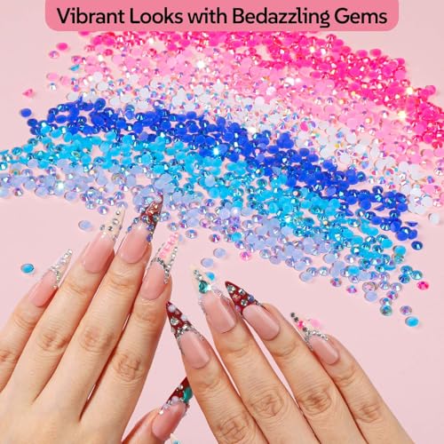 FAMDAMEI Summer Nail Charms, 24 Grids Bedazzling Kit with Rhinestones Ocean Coastal Nail Charms and Gems, 3D Charms Kit with Mermaid Starfish Shell, Gold Pearls Bedazzling Gems for Crafts Nail Art - color: gold pearls shells/white AB pearls starfish/blue