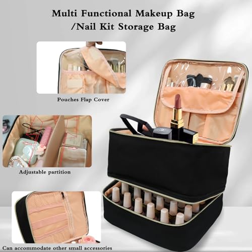 Nail Polish Organizer Bag, Double-Layer, Black - color: Black