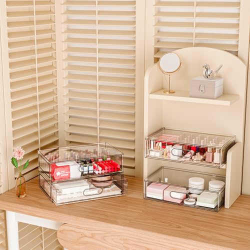 Clear Stackable Makeup Organizer with Drawer, 12''W Acrylic Storage Drawers - size: 3 Tier