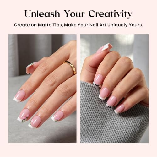 Beetles French Tip Press On Nails with Nail Glue, 150 Pcs Short Square - color: 1e - Tips & Glue - S