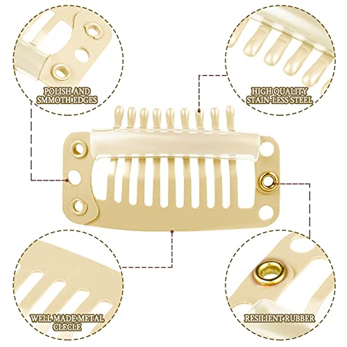 WILLBOND 30 Pcs Wig Clips Hair Extensions, 9-Teeth 32 Mm, Beige - color: Beige