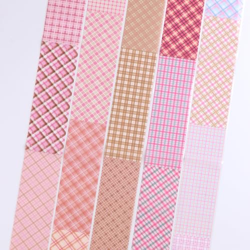 10 Rolls Plaid Nail Art Transfer Foil Pink Plaid Checkered Designs - color: Pink Plaid