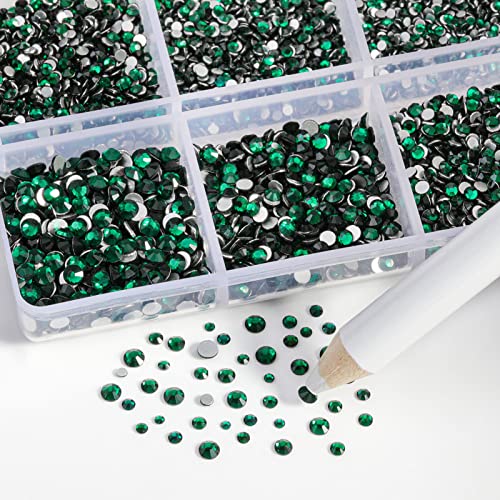 Beadsland Flatback Rhinestones, Emerald, 7200pcs Mixed 6 Sizes - color: Emerald