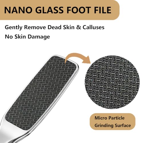 Glass Foot File,Nano Glass Foot Scraper with Ergonomic Handle,Silver - color: Silver