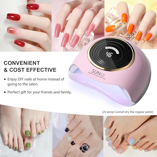 WEVILI 288W Professional UV LED Nail Lamp with 63 Beads - Fastest Gel Curing Dryer for Home & Salon, Smart Sensor, LCD Display & 4 Timers, Pink Salon-Grade Light