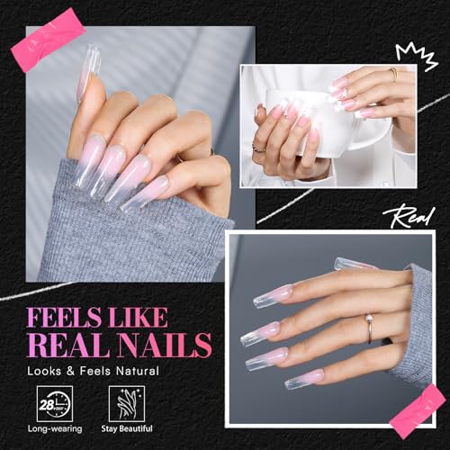 Makartt Medium Square Nail Tips: 504 PCS Pre-Etched Clear False Nails Tips Square Shapes, 13 Sizes Full Cover Half Matte Soft Acrylic Press On Nail Extensions Supplies Salon and DIY at Home - size: Medium Square