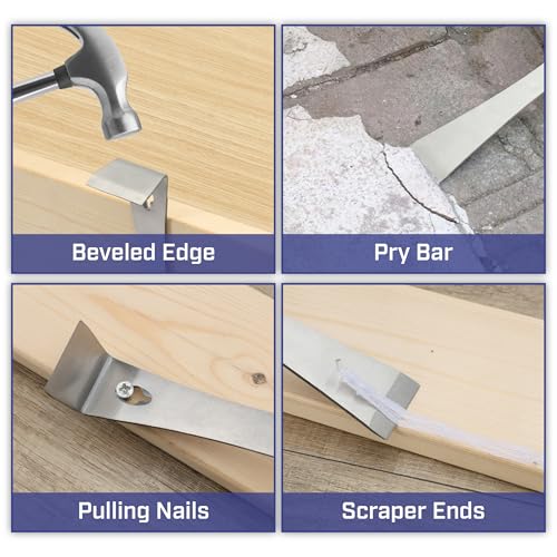Bates- Flat Pry Bar Scraper, 3pcs, 5-1/2", 7-1/4" and 9-1/4", Stainless Steel, Trim Puller Tool for Baseboard