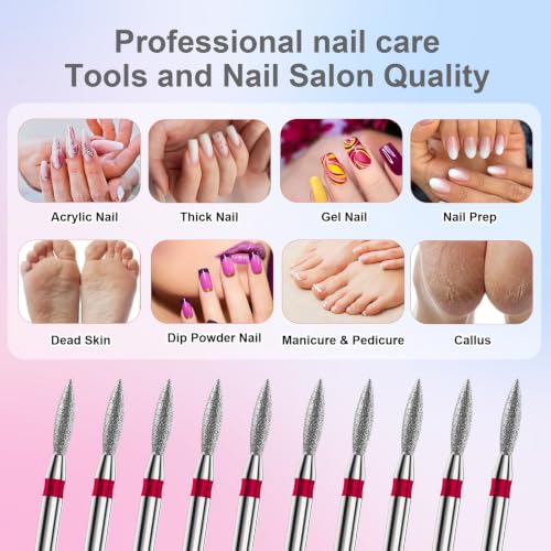 3/32'' 10Pcs Nail Drill Bits Set Diamond for Electric Nail File Kit - color: 10Pcs Flame Diamond Bits Sets