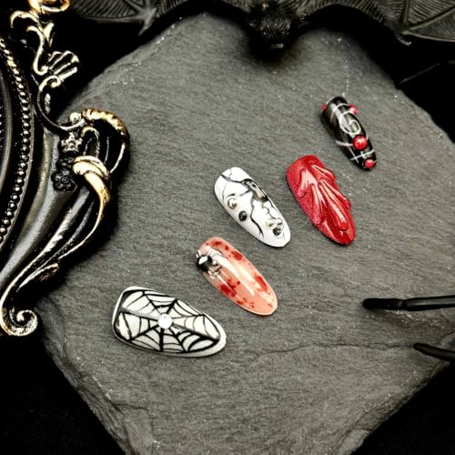 Halloween Press on Nails Medium Almond Spider Web Gothic Fake Nails - color: Halloween Press on Nails 03