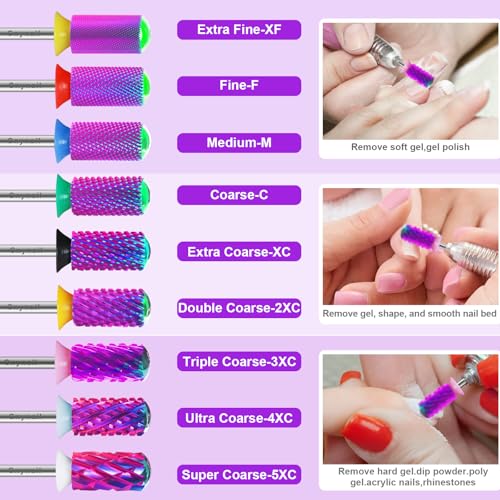 3/32" Large Smooth Barrel Safety Nail Drill Bit for Gel & Acrylic Removal - color: Purple L-S Barrel, size: 3XC