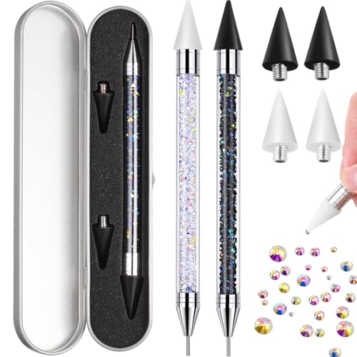 Tatuo 2 Pcs Rhinestone Picker Tool Kit with 2 Wax Head, Black, White - color: Black, White