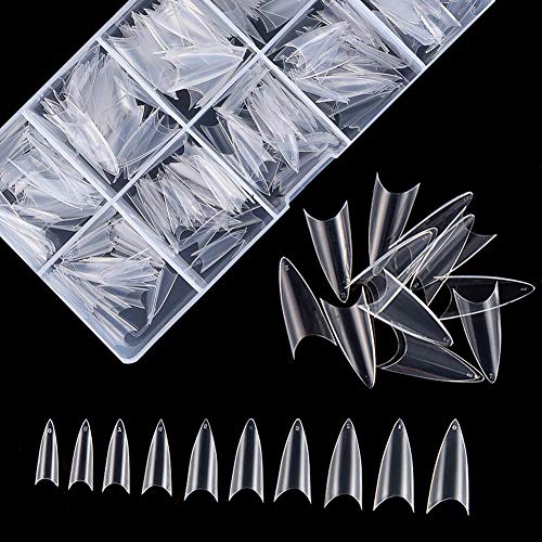Beuniar Stiletto Nail Tips Clear 500Pcs Short Pointed False Acrylic Nails - color: Clear