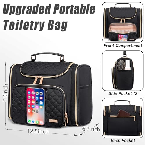 Tealari Large Toiletry Bag for Women Men,Bathroom Bag,Water Resistant Shower Bag,Makeup Bag,Toiletry Bags for Traveling,Hanging Toiletry Bag with Transparent Waterproof Phone Pocket (Black) - color: Black