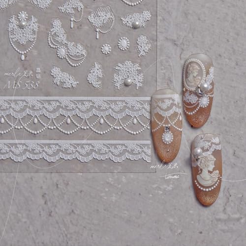 5D Embossed Nail Stickers, Premium Salon-Quality Self-Adhesive 3D Nail Art Decals, Refined Classic Designs for Easy DIY Manicure (Bridal Veil) - color: Bridal Veil