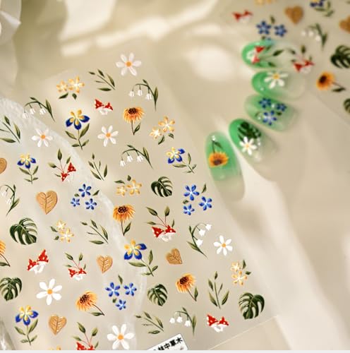 5D Embossed Flower Nail Art Stickers, White Floral, TS-4236 - style: TS-4236