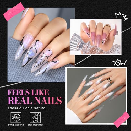 Makartt Medium Sharp Almond Nail Tips: Hybrid Almondetto Shape, 15 Sizes Clear Full Cover Fake Nails Extension, 504PCS Half Matte Soft Gel Tips for DIY Nail Lovers, Press-on Creators, Salon Supplies - size: Long